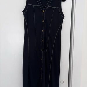 Donna Karan Black Midi Dress with Button Detail